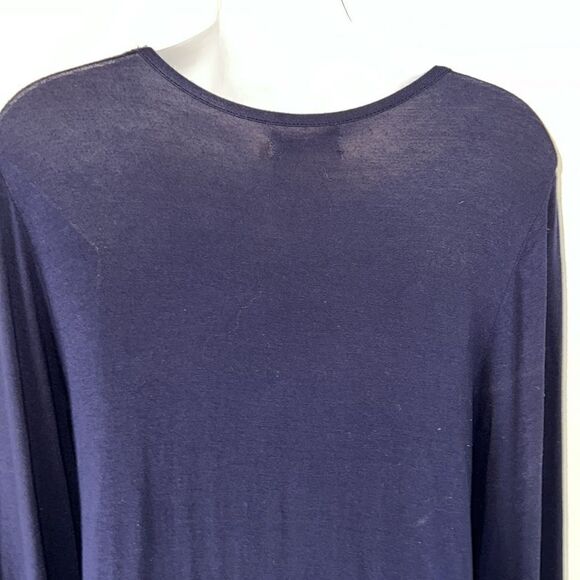 CAITE Navy Blue Lightweight 3/4 Sleeve Embroidered V Neck Tunic Top-S - Picture 5 of 9